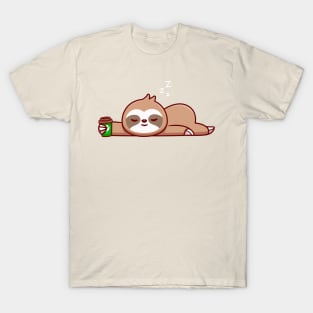 Cute Sloth With Coffee Cup Cartoon T-Shirt